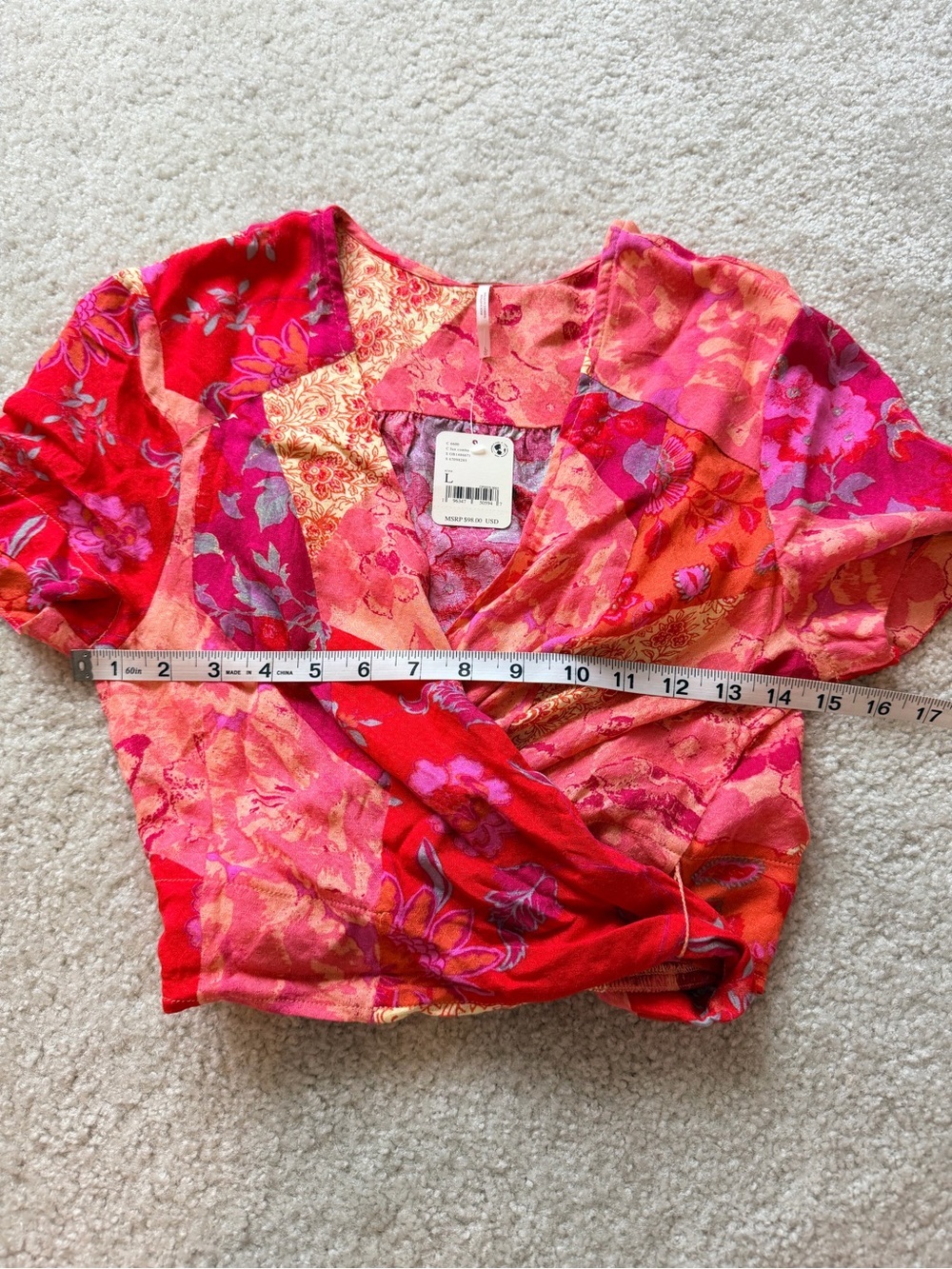 Free People Ashley Summer Wrap Crop Top Large Fun Combo Patchwork Boho Floral - Picture 10 of 11